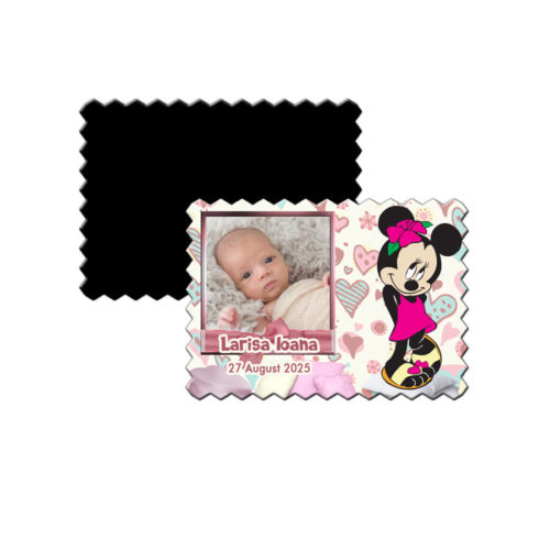 Marturii botez magneti forma biscuit Minnie crem