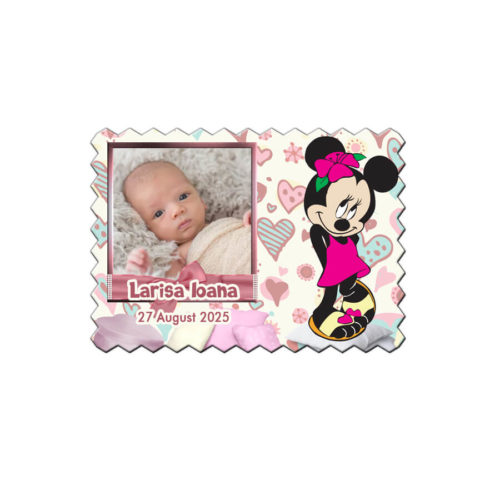 Marturii botez magneti forma biscuit Minnie crem