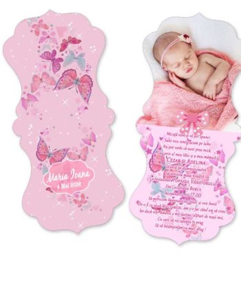 Invitatii botez personalizate cu fotografie stelute si fluturasi