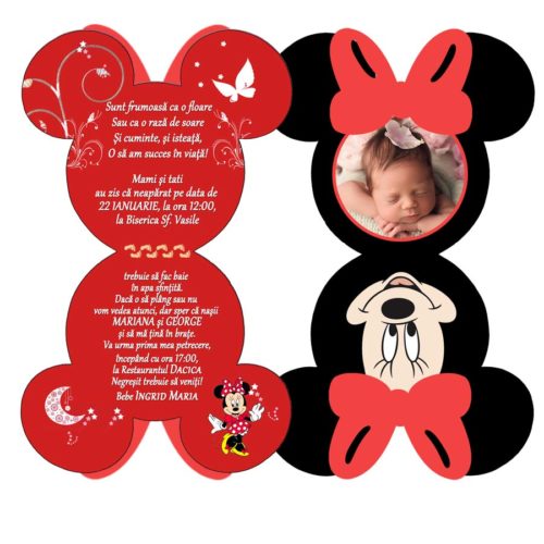 Invitatie Minnie Mouse, plic rosu