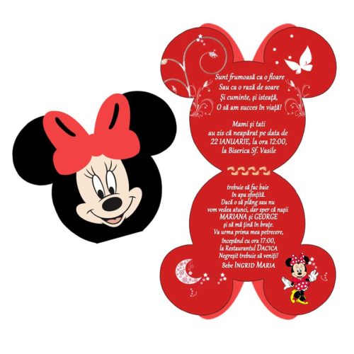 Invitatie Minnie Mouse, plic rosu