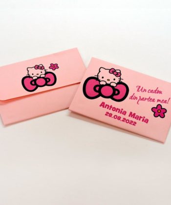 Marturii botez Hello Kitty, magneti cu plicuri personalizate
