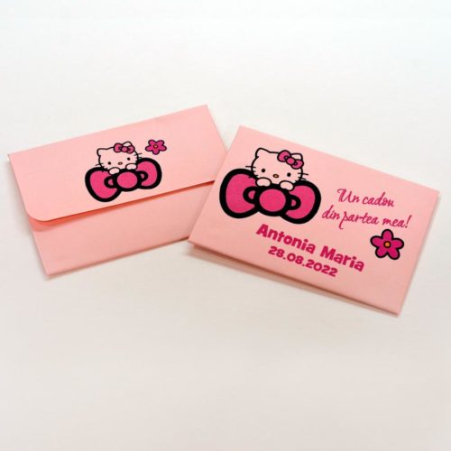 Marturii botez Hello Kitty, magneti cu plicuri personalizate