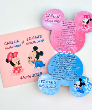 Invitatie botez Gemeni, sora si frate, botez si mot