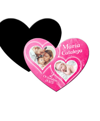 Marturii botez magneti forma inima, plicuri incluse, culoare roz