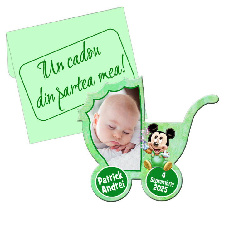 Marturii de Botez Mickey Mouse - Magneti Carucior - Magneti Personalizati