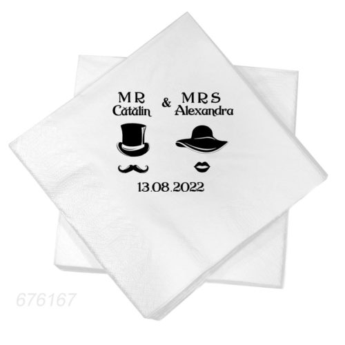 Servetele albe personalizate MR si MRS