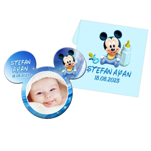 Marturie magnet baby Mickey Mouse cu plic inclus