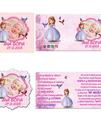 Invitatii botez model Printesa Sofia