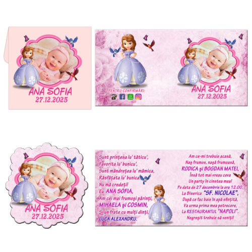 Invitatii botez model Printesa Sofia