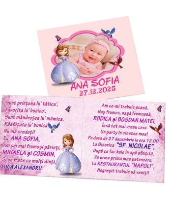 Invitatii botez fetita Printesa Sofia
