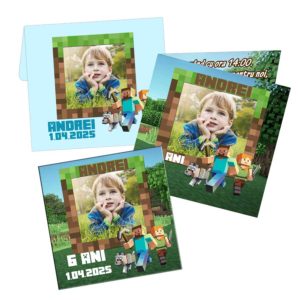 Invitatii Minecraft cu magneti personalizate cu poza 12 invitatii minecraft cu magneti personalizate