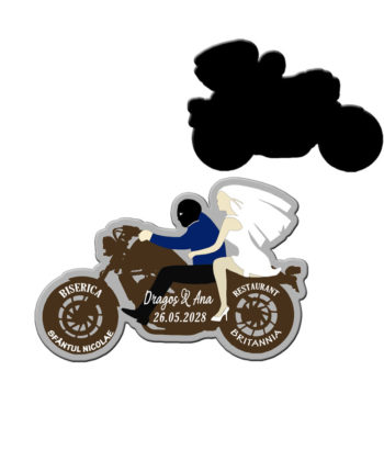 Marturie nunta motocicleta cu plic inclus, nuanta maro si crem