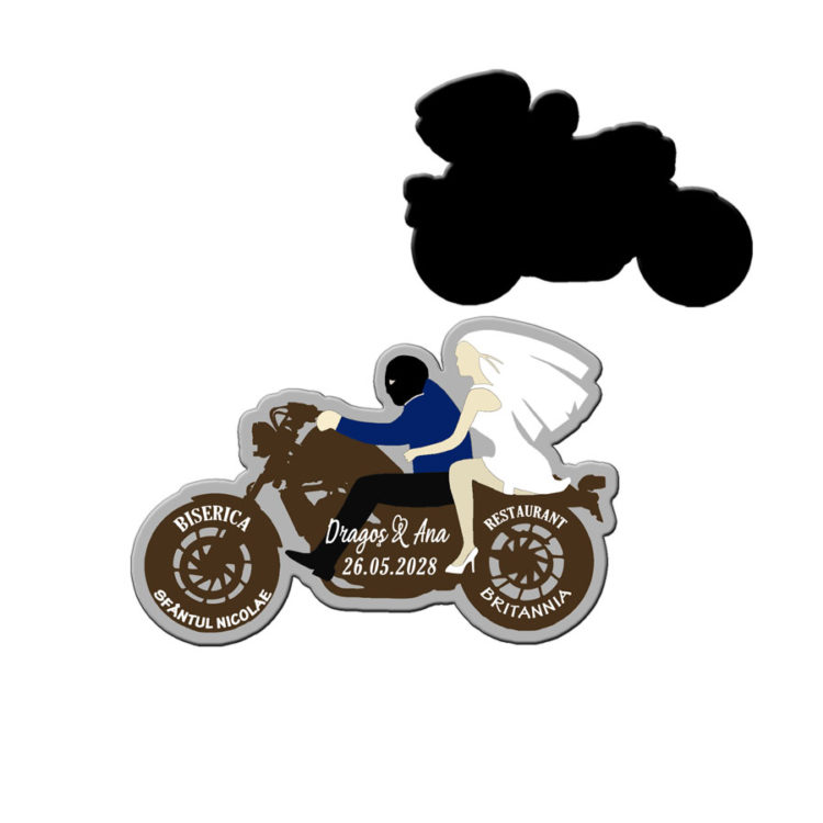 Marturie nunta motocicleta cu plic inclus, nuanta maro si crem