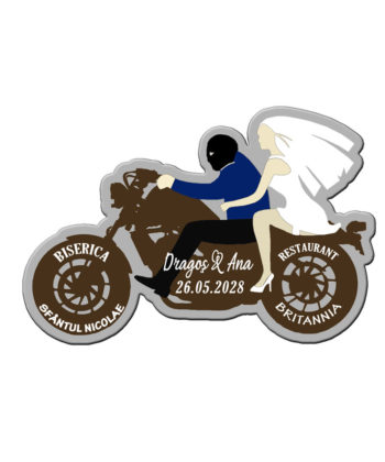 Marturie nunta motocicleta cu plic inclus, nuanta maro si crem