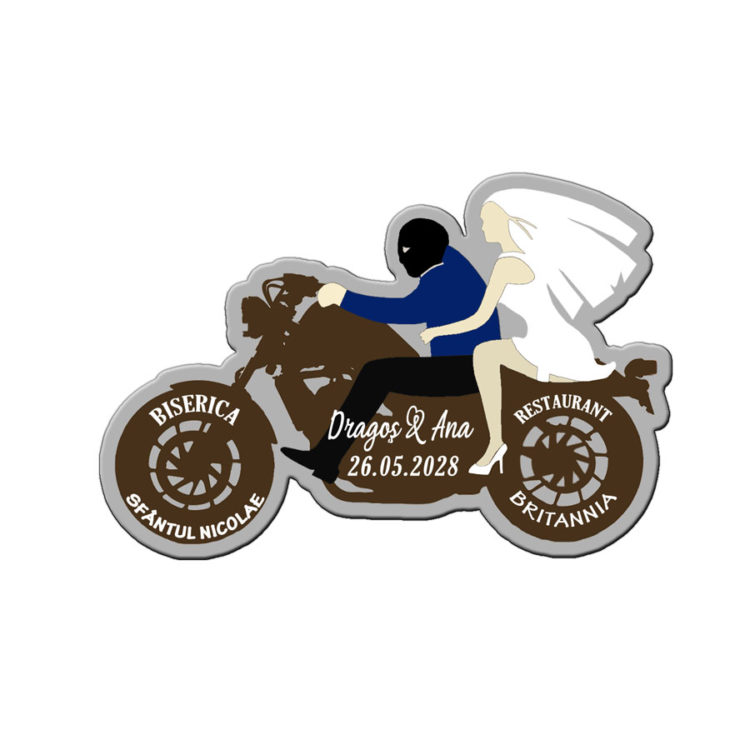 Marturie nunta motocicleta cu plic inclus, nuanta maro si crem