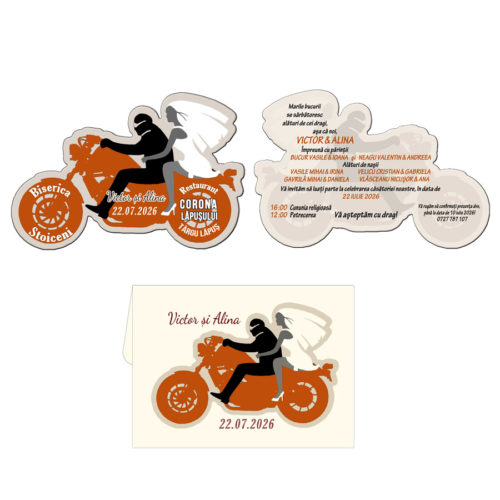 Invitatie nunta motocicleta, culoare crem