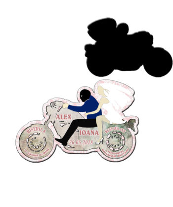 Marturie nunta motocicleta cu plic inclus vintage roz