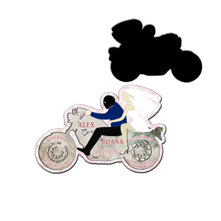 Marturie nunta motocicleta cu plic inclus vintage roz