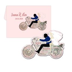 Marturie nunta motocicleta cu plic inclus vintage roz