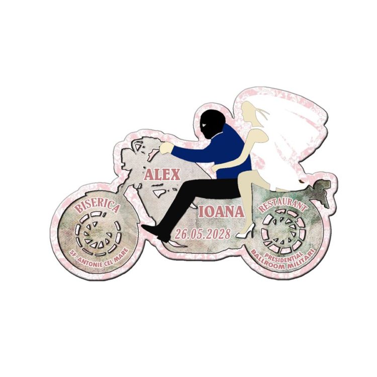 Marturie nunta motocicleta cu plic inclus vintage roz