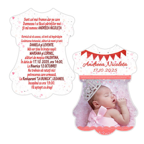 Invitatie botez rochita inimi, cu plic inclus