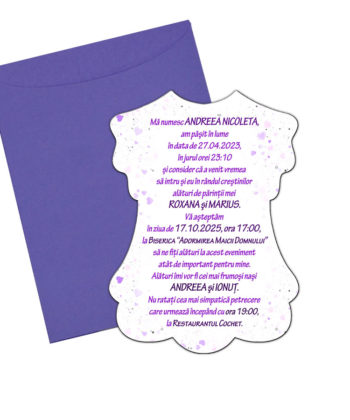 Invitatie botez rochita inimi mov