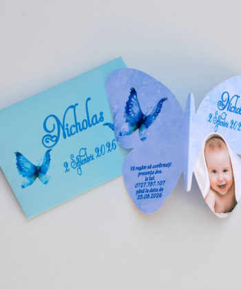 Invitatie botez fluture albastru