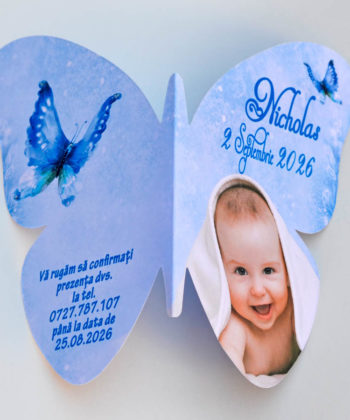 Invitatie botez fluture albastru - Invitatii Botez Baiat - Invitatii Botez Fluture
