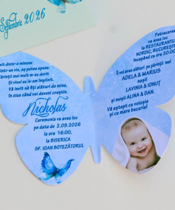 Invitatie botez fluture albastru