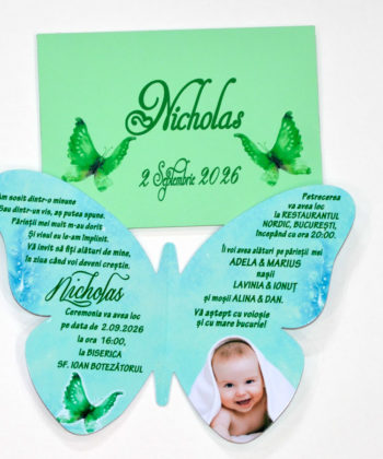 Invitatie botez fluture verde