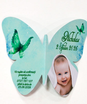 Invitatie botez fluture verde