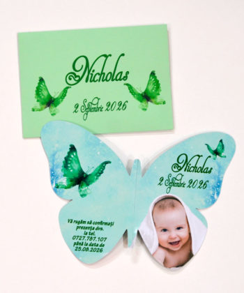 Invitatie botez fluture verde