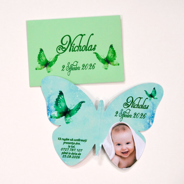 Invitatie botez fluture verde