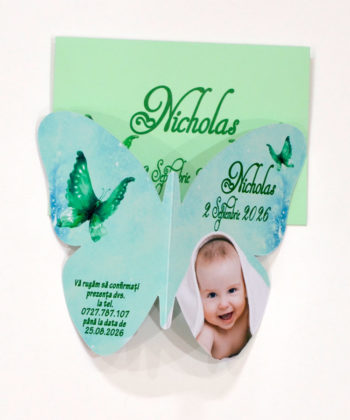 Invitatie botez fluture verde