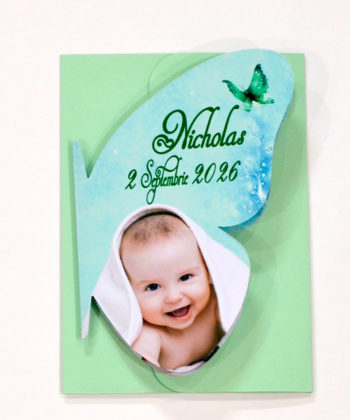 Invitatie botez fluture verde