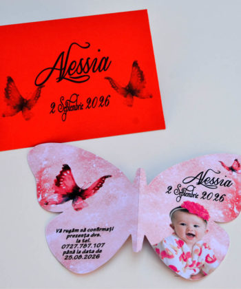 Invitatie botez fluture rosu