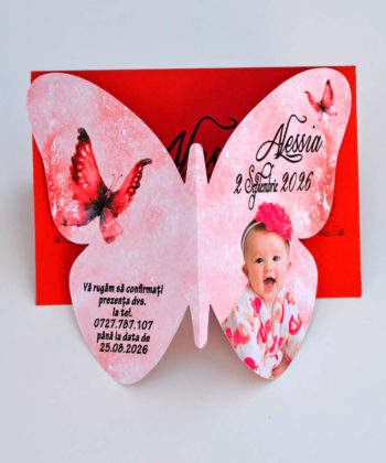 Invitatie botez fluture rosu
