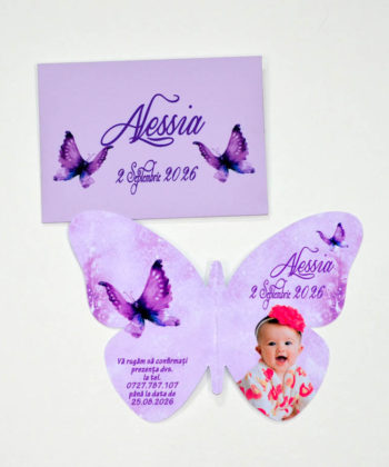 Invitatie botez fluture lila