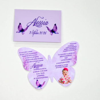 Invitatie botez fluture lila