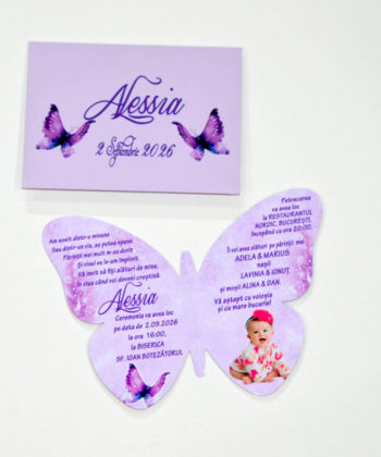 Invitatie botez fluture lila