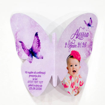 Invitatie botez fluture lila