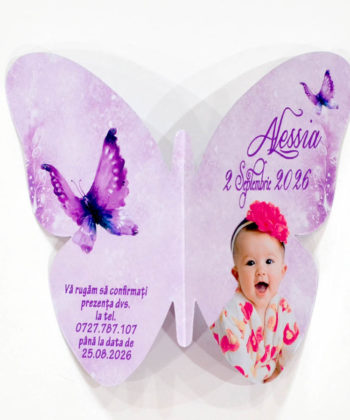 Invitatie botez fluture lila