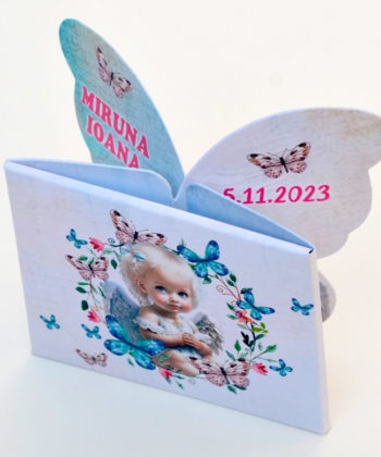 Invitatii botez magneti fluture ingeras