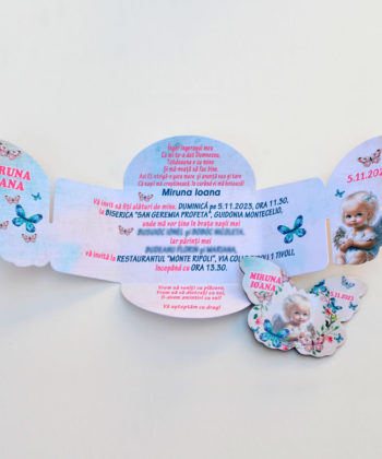 Invitatii botez magneti fluture ingeras