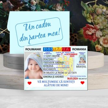 Magnet buletin botez baieti model clasic cu plic personalizat