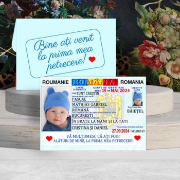 Magnet buletin baieti doua inimi marturie botez cu plic personalizat