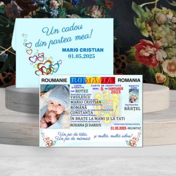 Magneti buletin baieti inimioare marturie botez cu plic personalizat