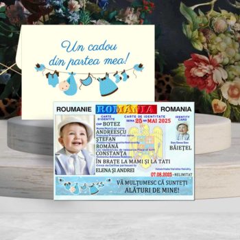 Magneti buletin baieti botez model simplu cu plic personalizat