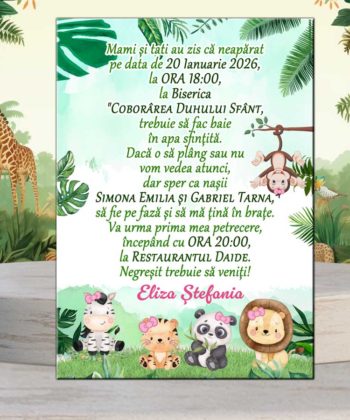 Invitatie botez Safari fetite, animalute